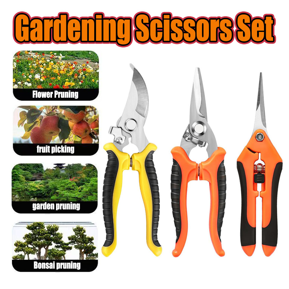 Gardening Tools Pink - 3PCS Gardening Scissors Set Ergonomic Non-Slip